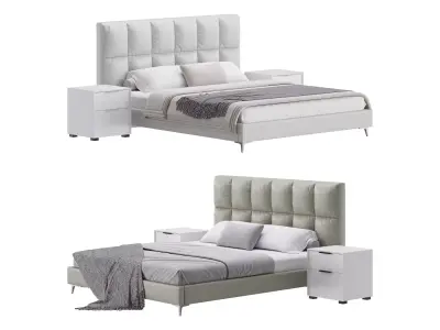 Modern Bed Upholstered Headboard Standard Bed I 3D model