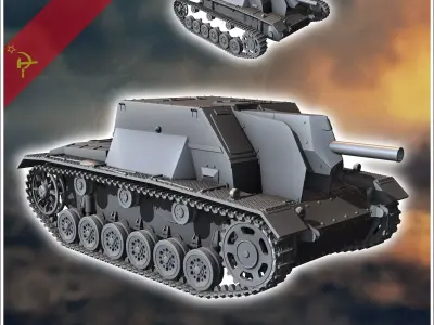 SG-122 122 mm M-30 mounted howitzer SPG - Soviet army WW2 Second 3D print model