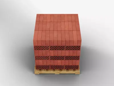Wooden Pallet with Red Bricks 3 3D model