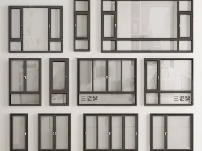 modern windows glass Sliding Architecture 3D model 7