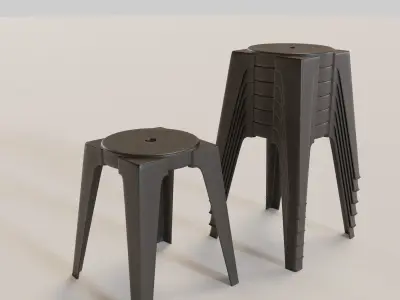 Stackable Plastic Stool Low-poly 3D model get