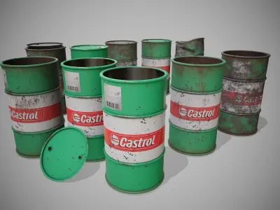 Barrels green set Low-poly 3D model