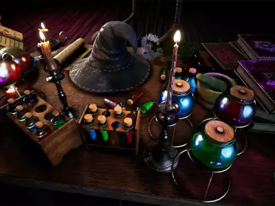 Wizard Table Props  30 Assets Low-poly 3D model