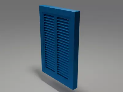 Tunisian Blue Wooden Window with Wrought Iron Swirls Free 3D model