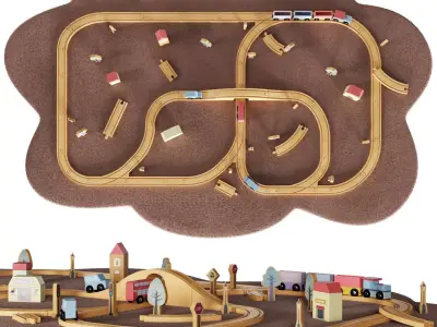 Wooden road railway toys set 3D model
