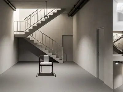 Between Doors Minimal Stairwell Interior Low-poly 3D model