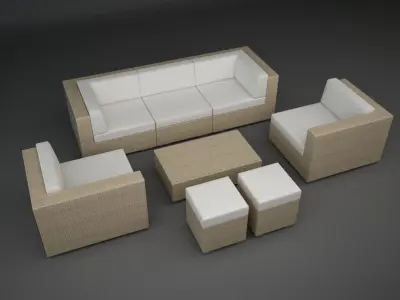 Modular Rattan Furniture Set 3 3D model