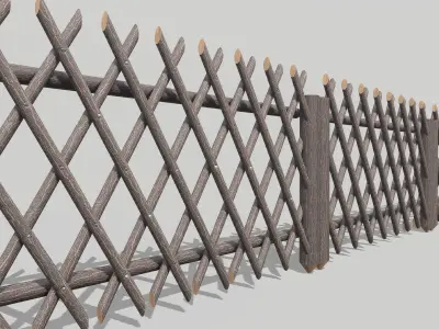 Modular Wooden Fence 3  Low-poly 3D model