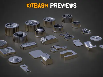 100 HardSurface Kitbash and IMM Brush  Vol 02 Low-poly 3D model