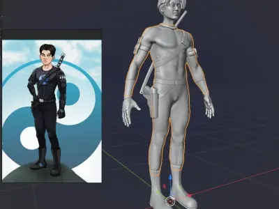 Boy with Katana and suite 3D model