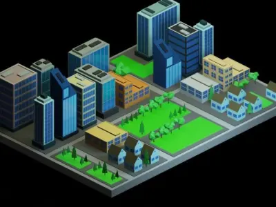 Isometric city Low-poly 3D model