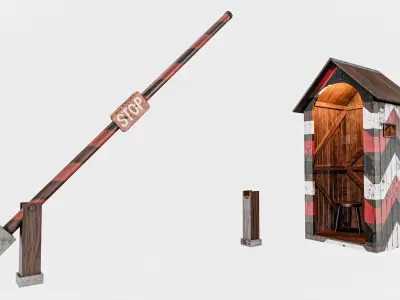 Checkpoint Booth With Gate Low-poly 3D model