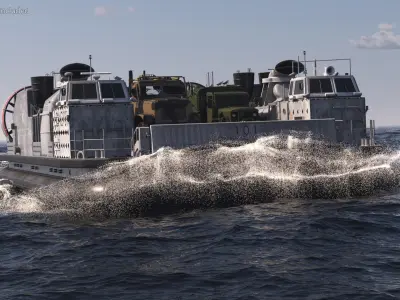 Landing Craft Hovercraft and Army Trucks 3D model