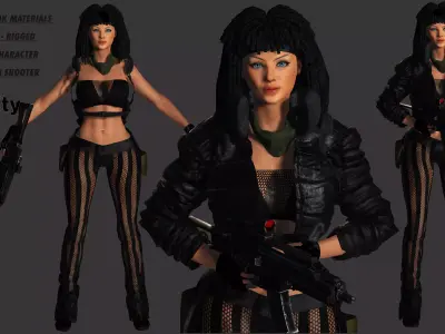 AAA 3D MODEL REALISTIC CHARACTER-FEMALE GUN SHOOTER STREET STYLE Low-poly 3D model
