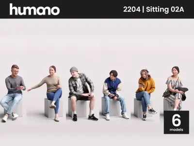 Humano 6-Pack - SITTING SEATED GIRL MAN PEOPLE - 6x 3D models A