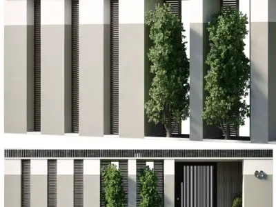 Door Outdoor entrance and fence and graden  3D model