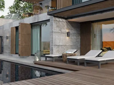 Loft Villa Cloudy and Sunny Full Scene 3D model