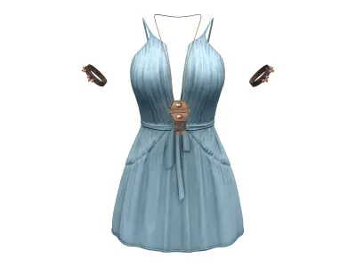 Casual Cute Ruffle Dress Boho Chic Outfit Low-poly 3D model