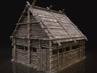 AAA Next Gen Medieval Log Forest Wooden House Cottage Hut Cabin Free low-poly 3D model