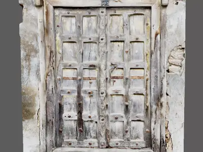 Ancient wooden door in the streets during Medieval 3D model