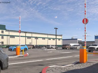  Urban Parking Layout With Cars And Boom Gates 