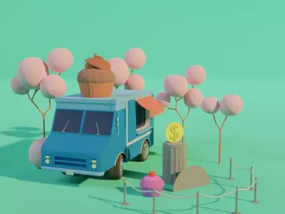 Cute Scene Ice Cream Van 3D model