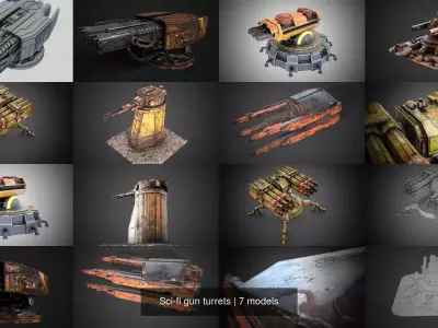 Sci-fi gun turrets 3D Model Pack