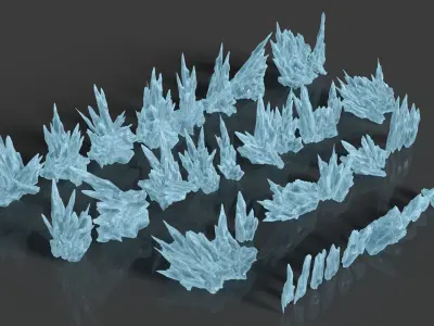 40 Low poly Spiky Ice Cave Modulars - 241002 Low-poly 3D model