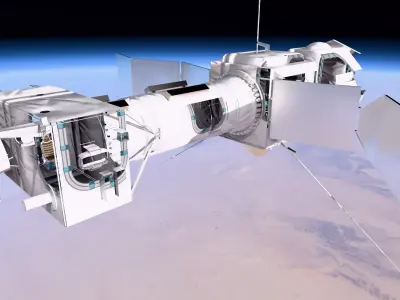 Modular Space Satellite with Control Room Low-poly 3D model