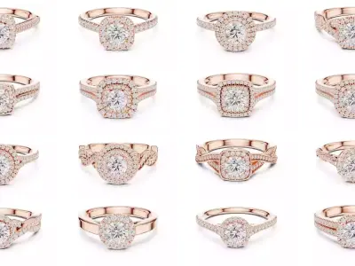 293 Halo Diamond Rings 3DM STL OBJ FBX 3 Color Render Video 3D Model Pack