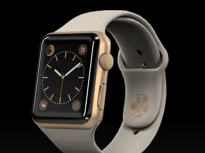 Apple Watch Gold Aluminum Case Antique White Sport Band Low-poly 3D model