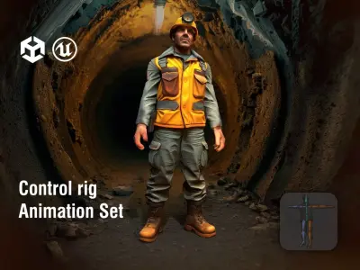 Underground Miner Character with Coal Dust Low-poly 3D model