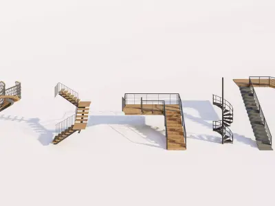 Modern Wood and Metal Staircase Architectural Pack 3D model