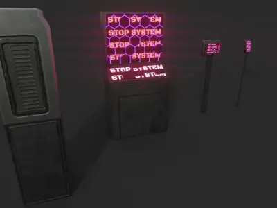 Set of Sci-Fi Computer Equipment Low-poly 3D model