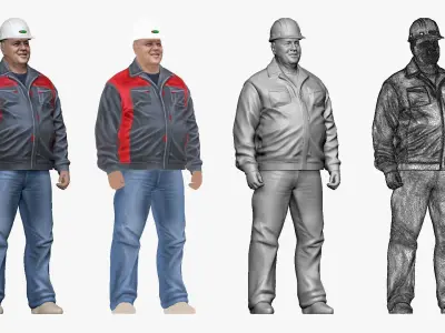 001204 worker man in gray special suit and helmet 3dp 3D print model