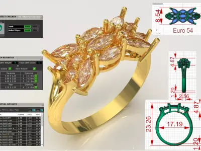 Bridal Marquise Diamond Cluster STL 3DM 3D Ring model jr00269 3D print model