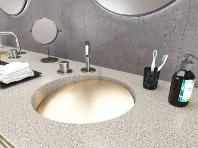 Double Washbain Design - Grey Marble and wood 3D model