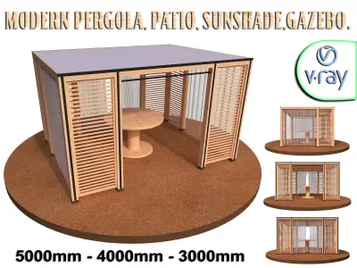 Modern wood pergola patio sunshade gazebo 3D model