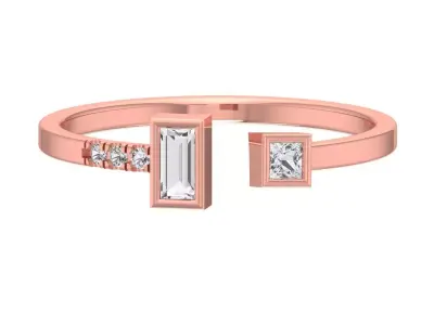 Solitaire Women Light Weight Baguette Princess stone Band Ring 3D print model