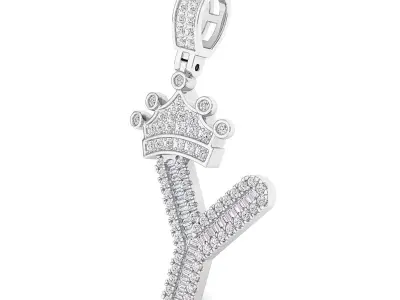 Crown Initial  Y  Letter Pendant 3D print model