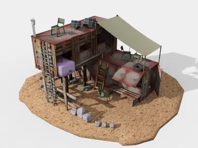post apocalyptic building shelter house 3D model