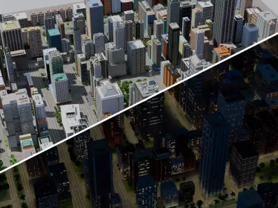 City Downtown Skyscraper Street Low-poly 3D model