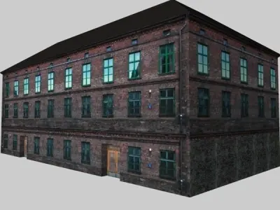 Building old brick with windows Low-poly 3D model