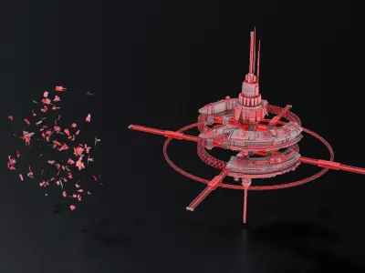 Space Station and Debris 3D model