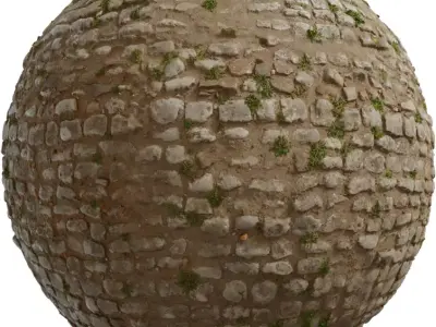 Dusty Cobblestone With Weeds PBR Texture Texture