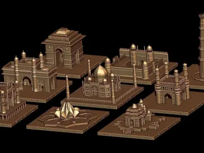  Indian Monuments Low-poly Landmarks Texture
