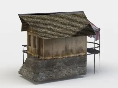 House with tent Low-poly 3D model