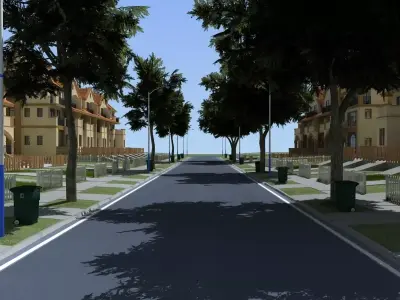 TOWNHOUSES residential street Low-poly 3D model