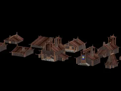 Wooden low-poly houses collection Low-poly 3D model