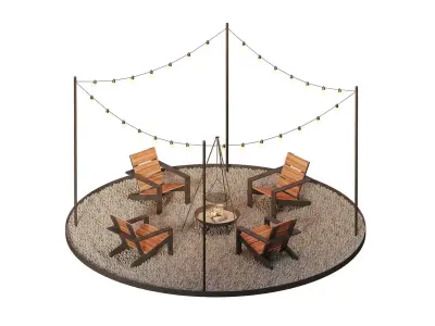 Fire pit and grill area 3D model